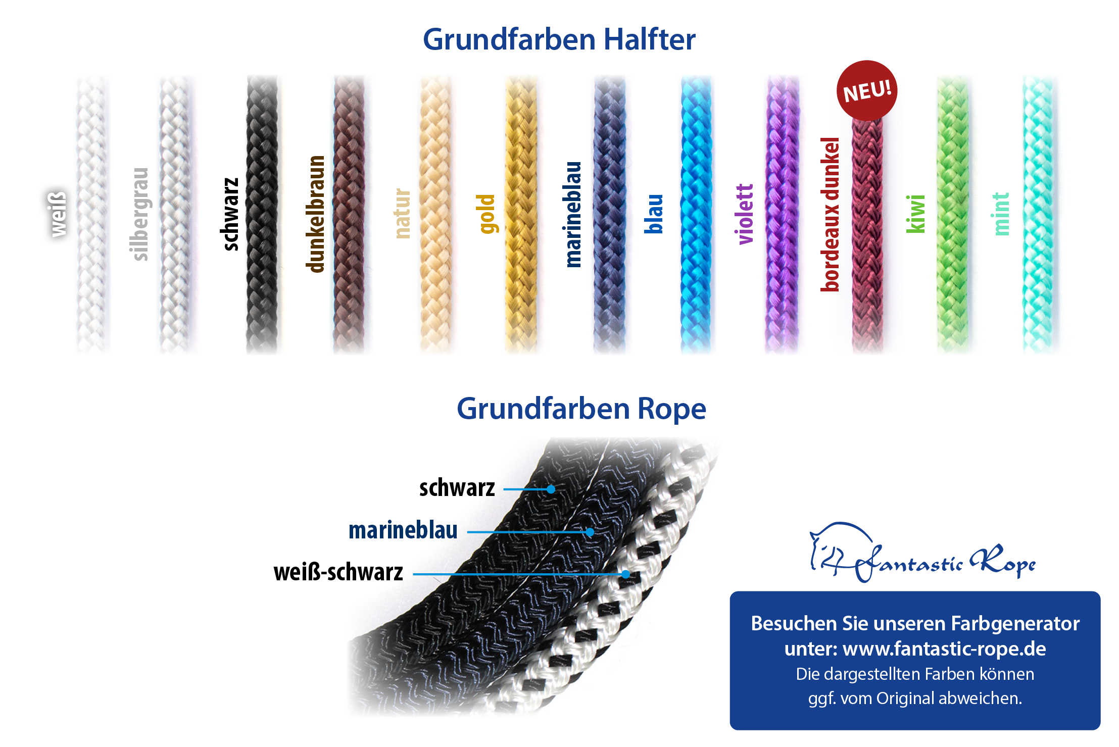 Farbtafel für Halfter und Ropes